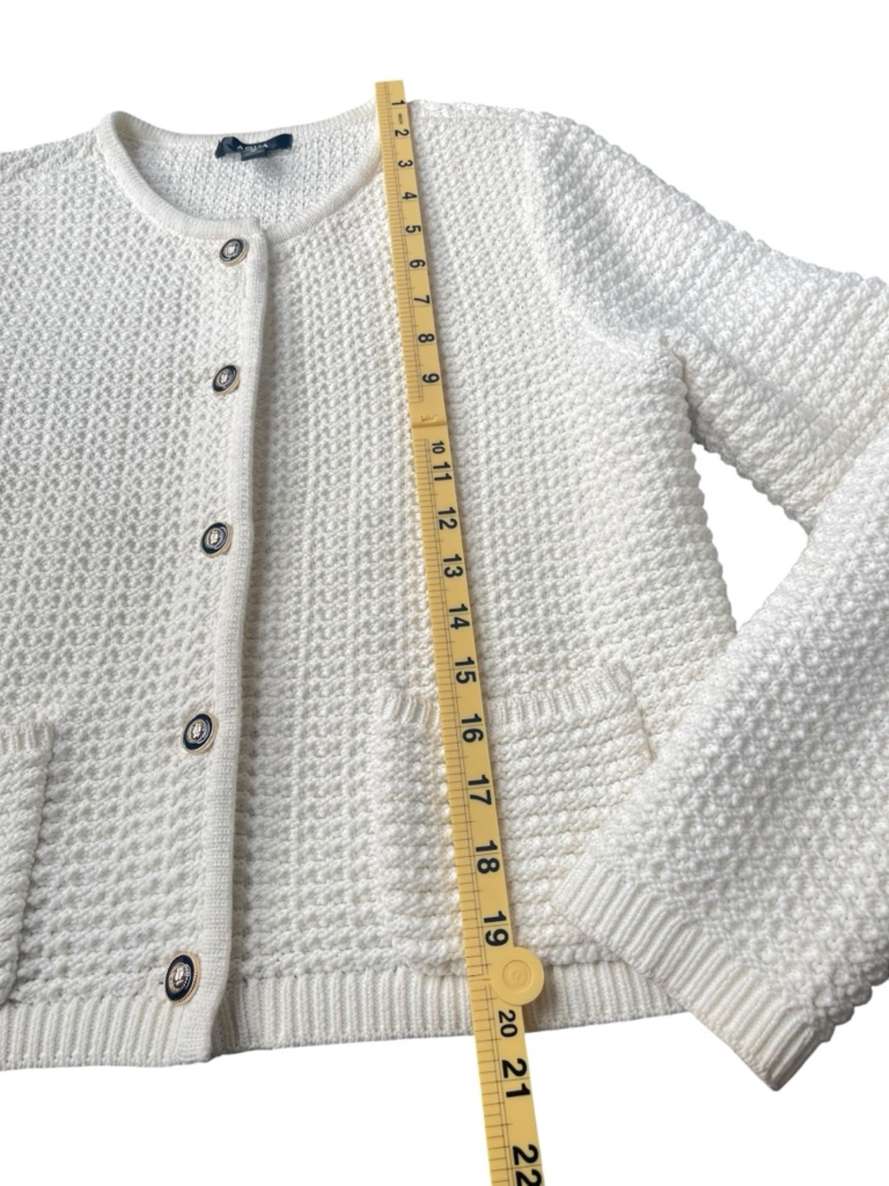 Aqua Off White Textured Button Front Knit Cardigan Sweater - Size Medium - Picture 5 of 8
